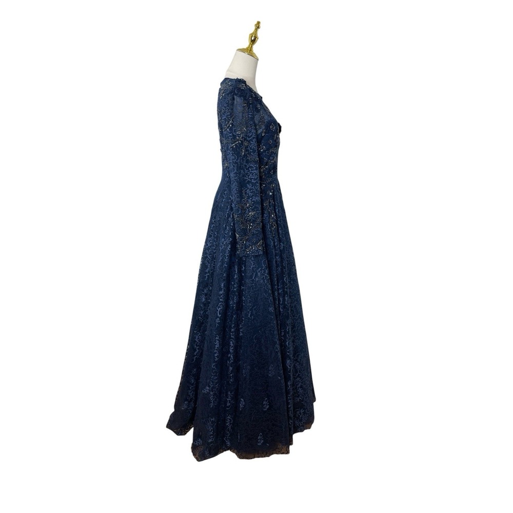 Mac Duggal A11121 Navy Floral Appliqué Ball Gown Size 8 $998 - Picture 5 of 7